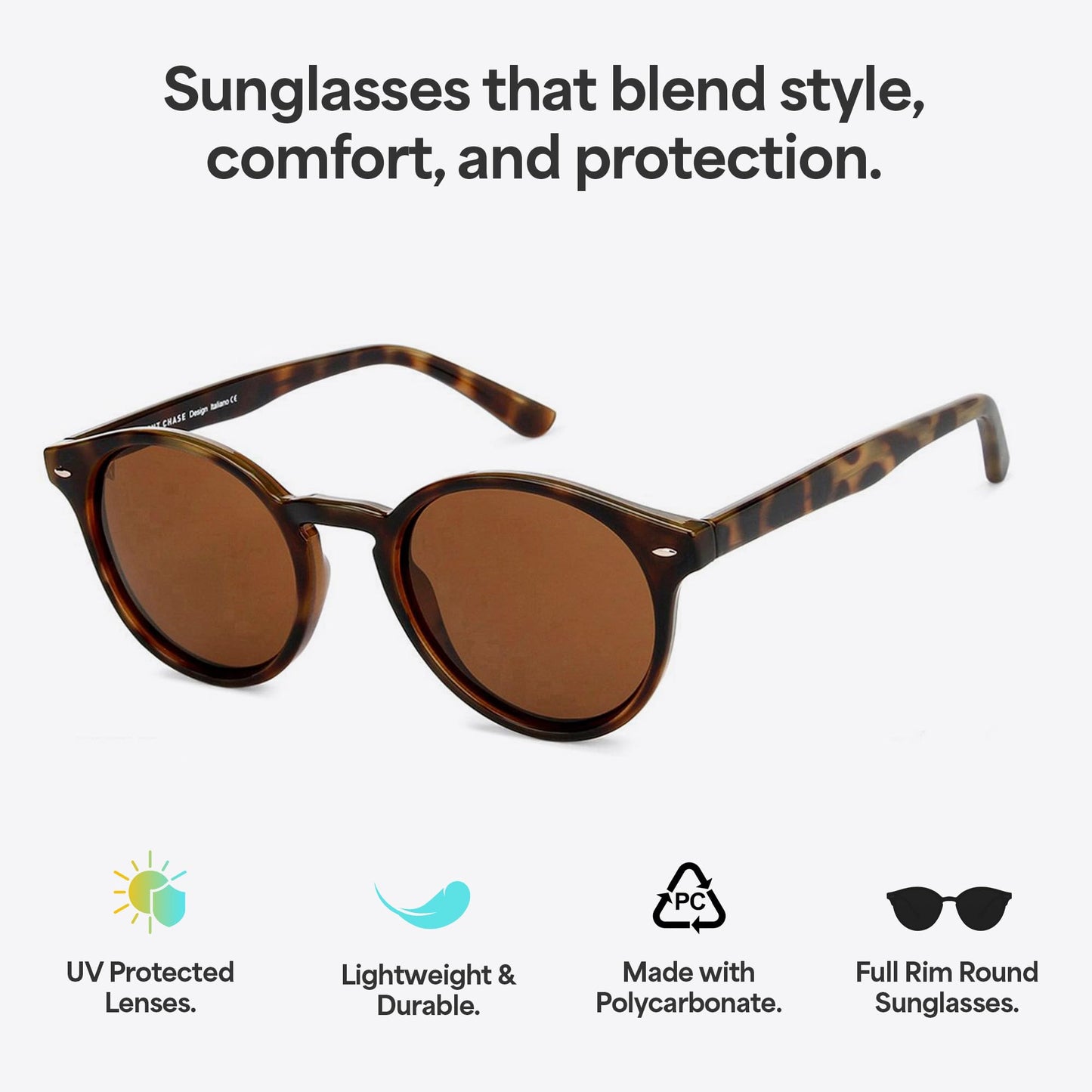 VINCENT CHASE EYEWEAR Adult's Round Sunglasses Tortoise Frame, Brown Lens (Large)