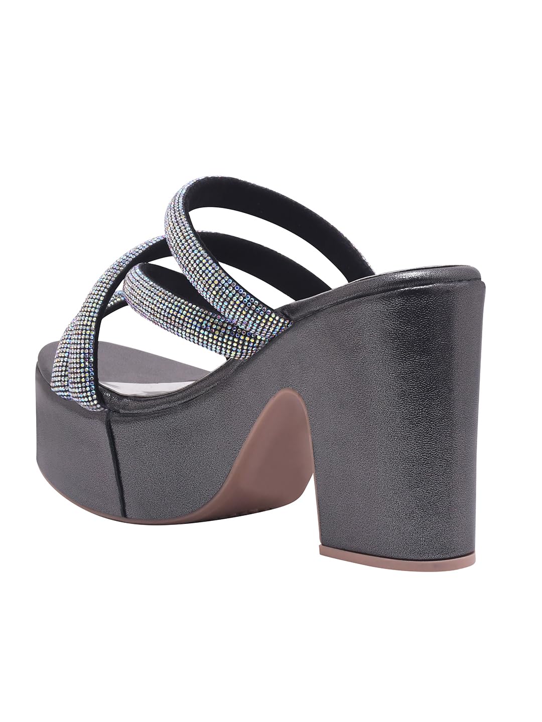 Shoetopia Women's Black Rhinestone Block Heel Sandals - Strappy Dressy Heels for Parties & Weddings EU38