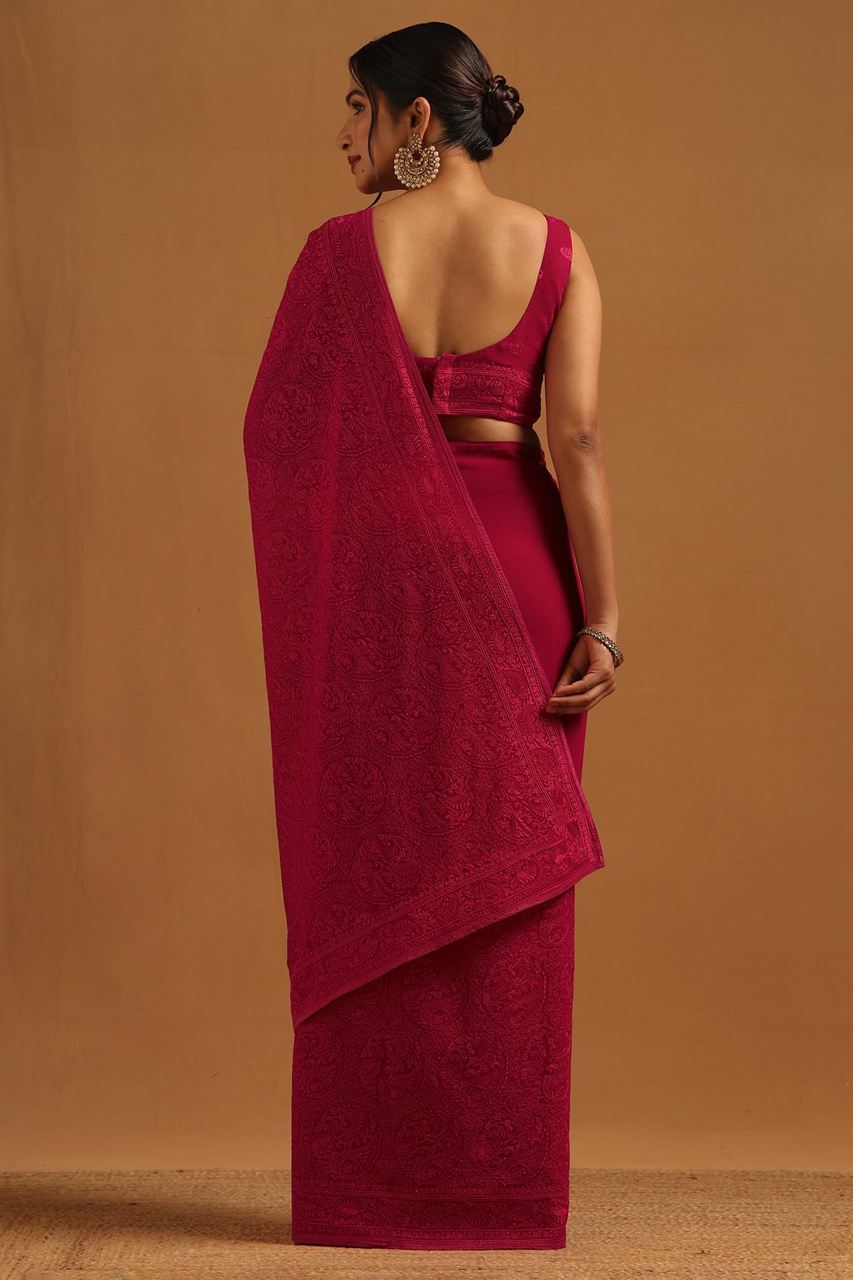Soch Womens Fuchsia Georgette Botanical Saree With Stone Work