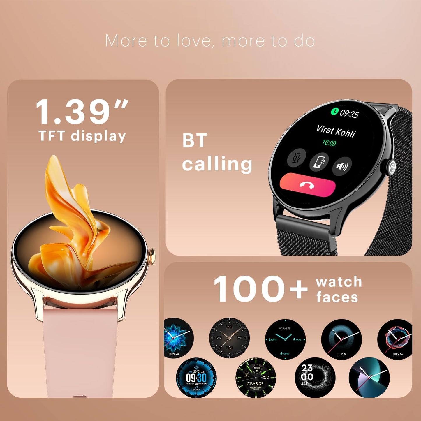 Noise Twist Go Smart Watch 1.39" Display, TruSyncᵀᴹ BT Calling, Glossy Metal Finish, 150+ Watch Faces, IP68, Sleep Tracking, 100+ Sports Modes, Smart Watch for Men and Women (Midnight Gold)