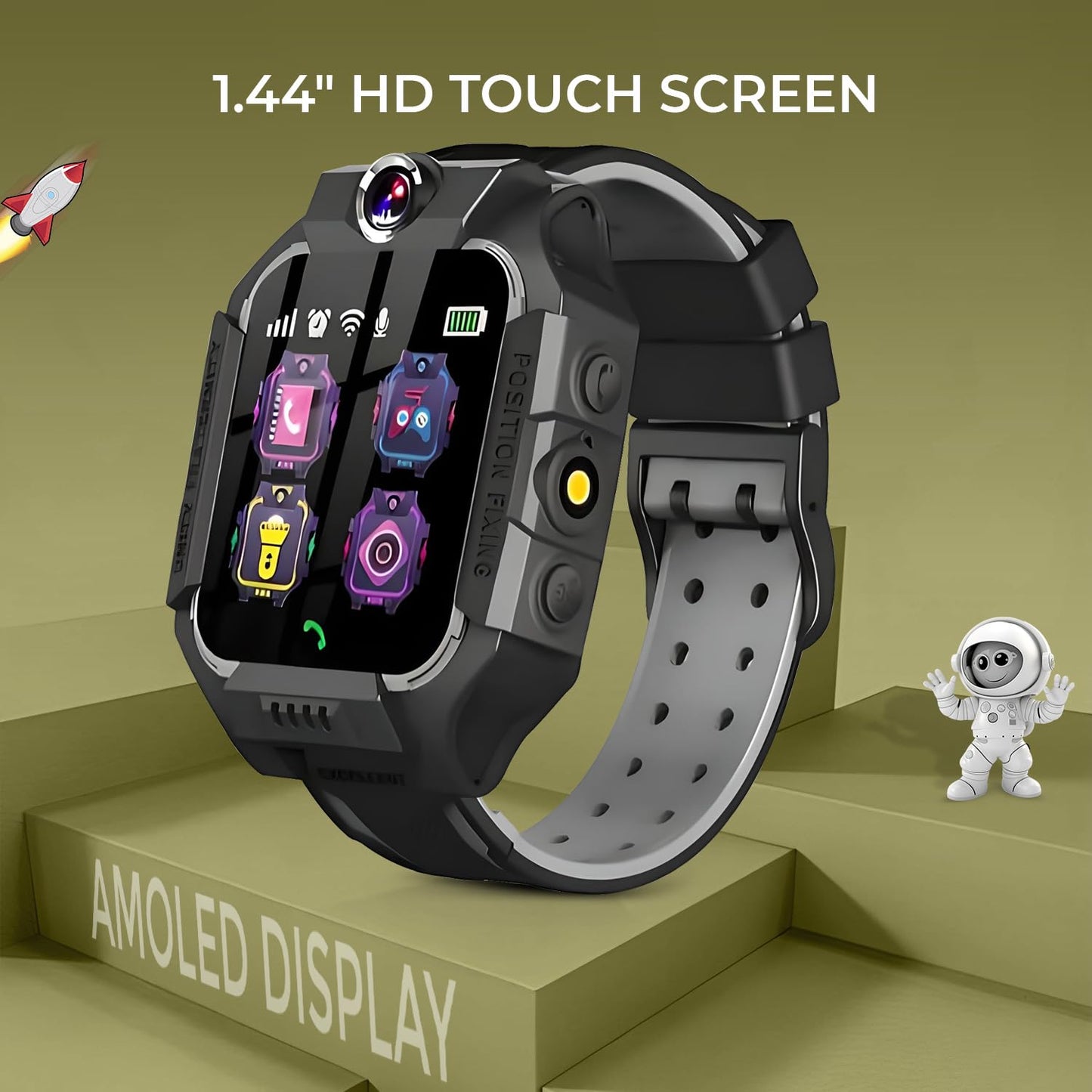 GameSir Kids Smartwatch for Boys & Girls, Men & Women, Sim Card Support, Location Tracker/GPS System, Music Player, Camera, Video,Notification, Alarm, Waterproof, Calling Smart Watch-Black