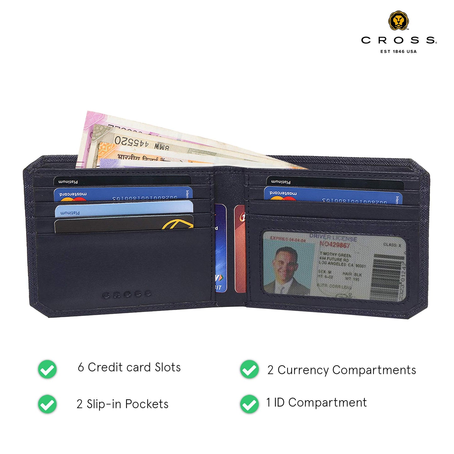 Cross Blue Men's Wallet Stylish Genuine Leather Wallets for Men Latest Gents Purse with Card Holder Compartment (AC798555)