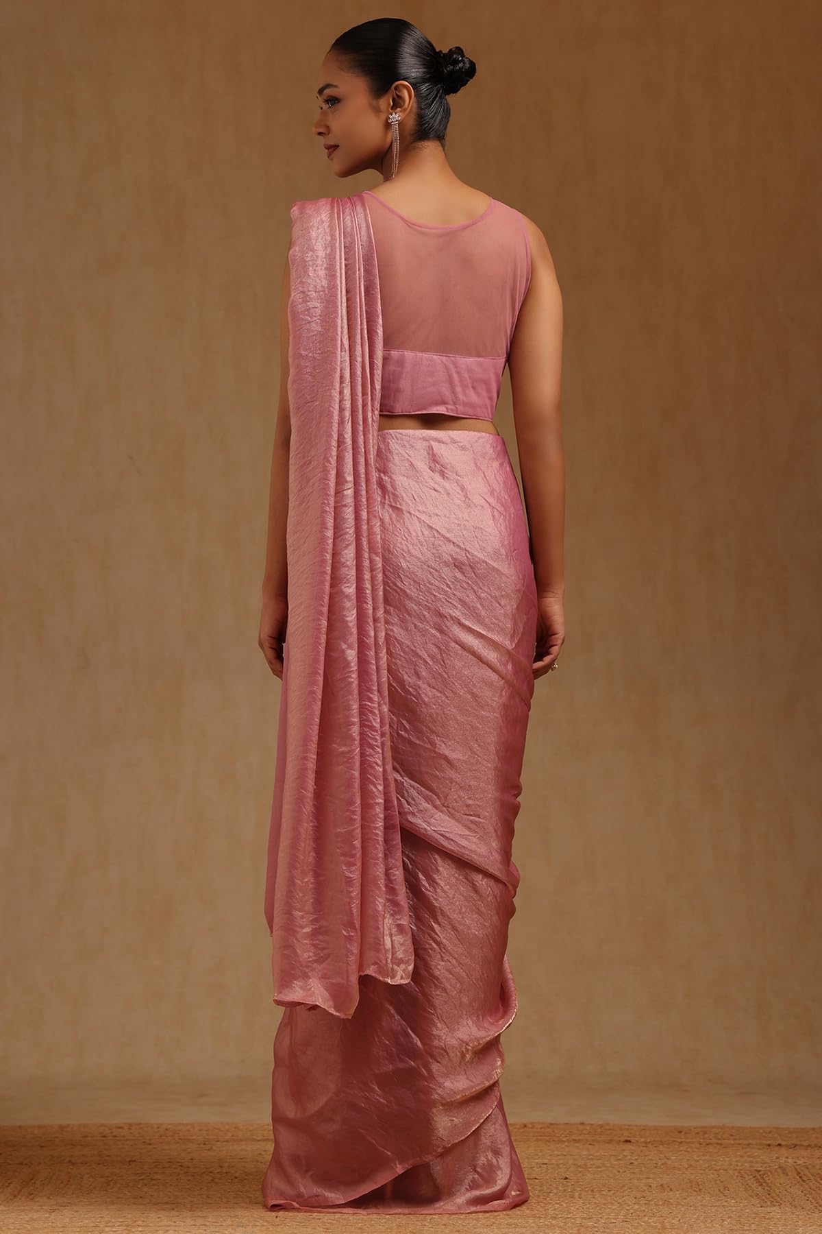 Soch Womens Onion Pink Organza Solid Ready To Wear Saree