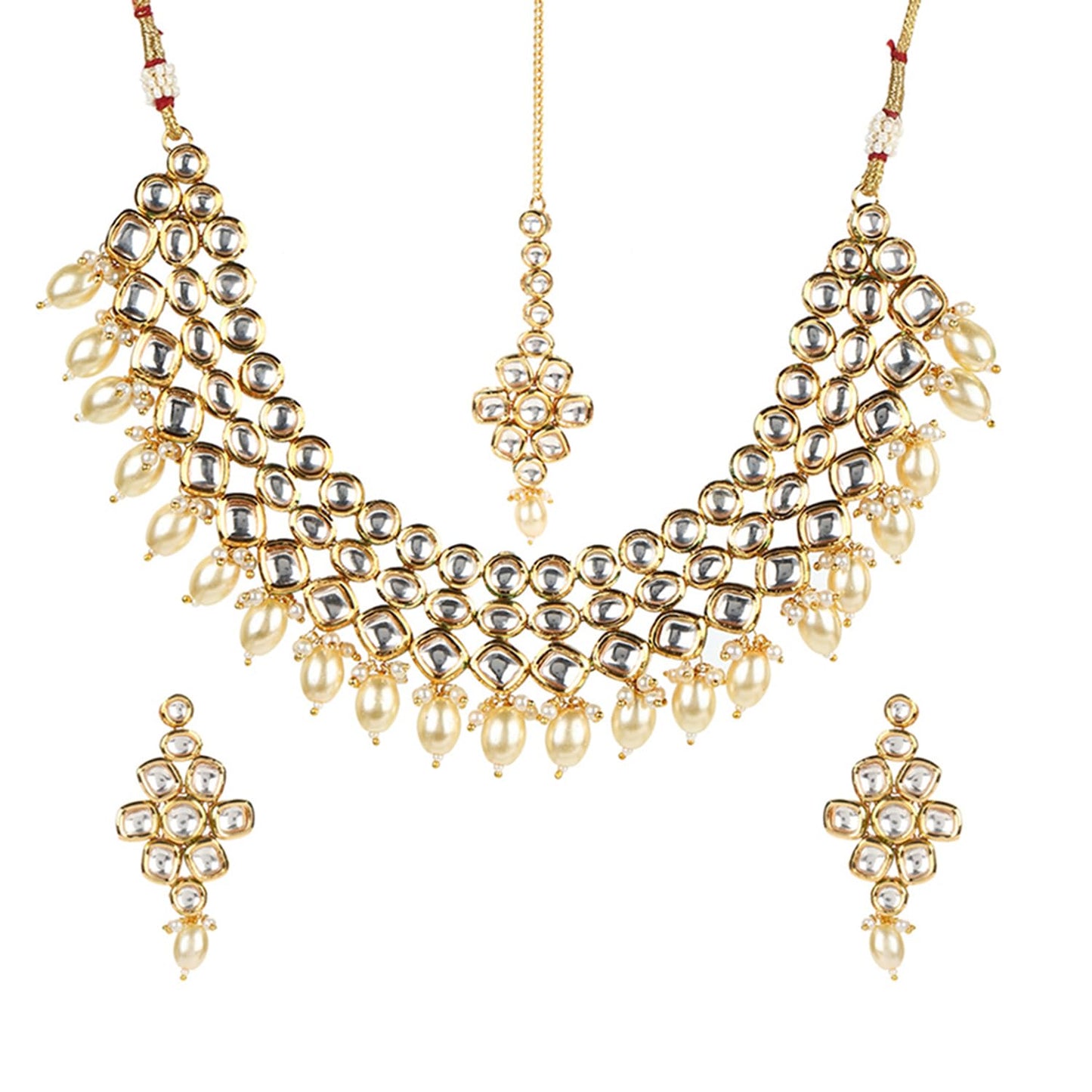 VOYLLA Kundan Gold plated Brass Necklace set