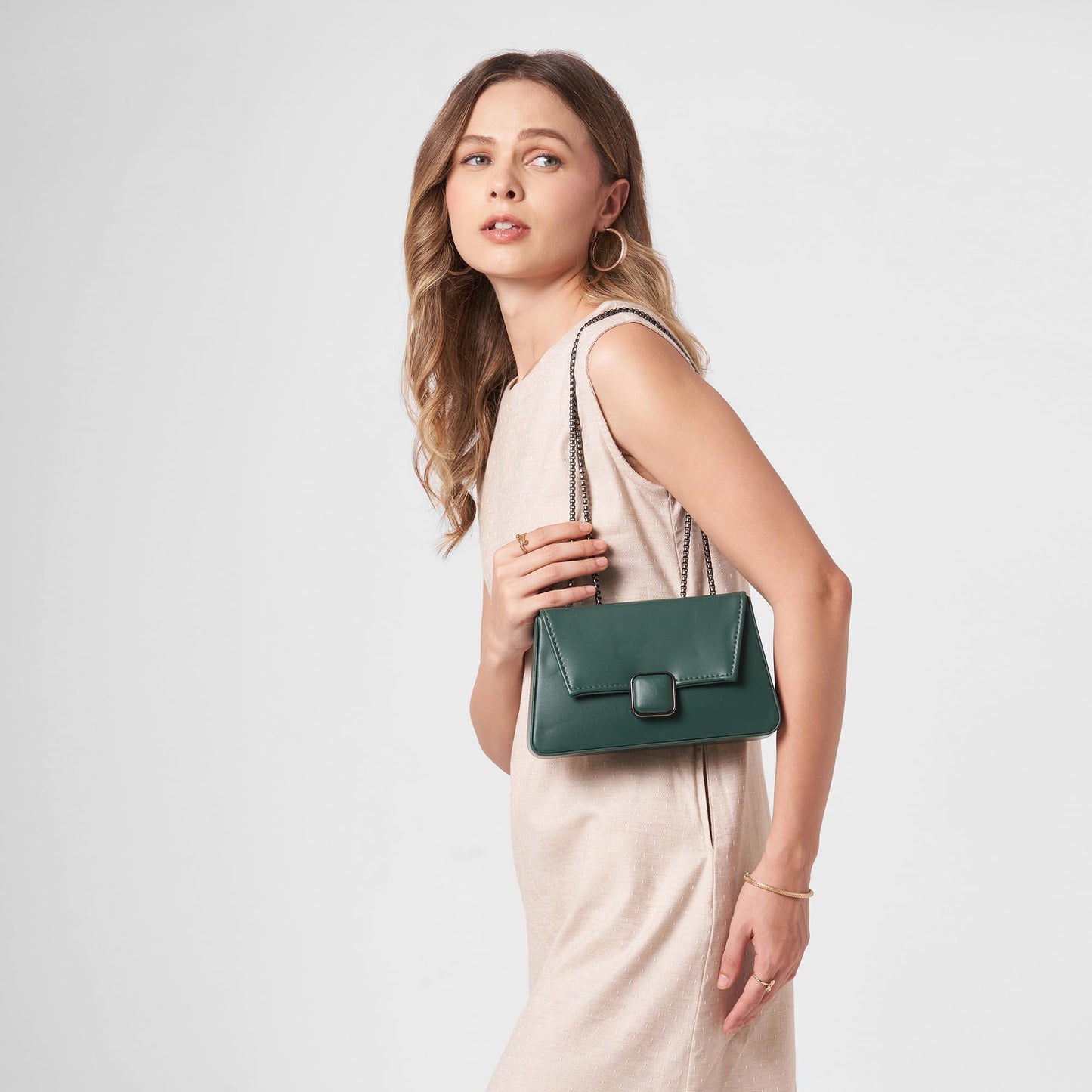 Caprese Lina Medium Sling Bag for Women with Adjustable Strap & Magnetic Button Closure for Comfortable Wear | Versatile Handbag for Everyday Use, Travel, and Special Occasions (Bottle Green)