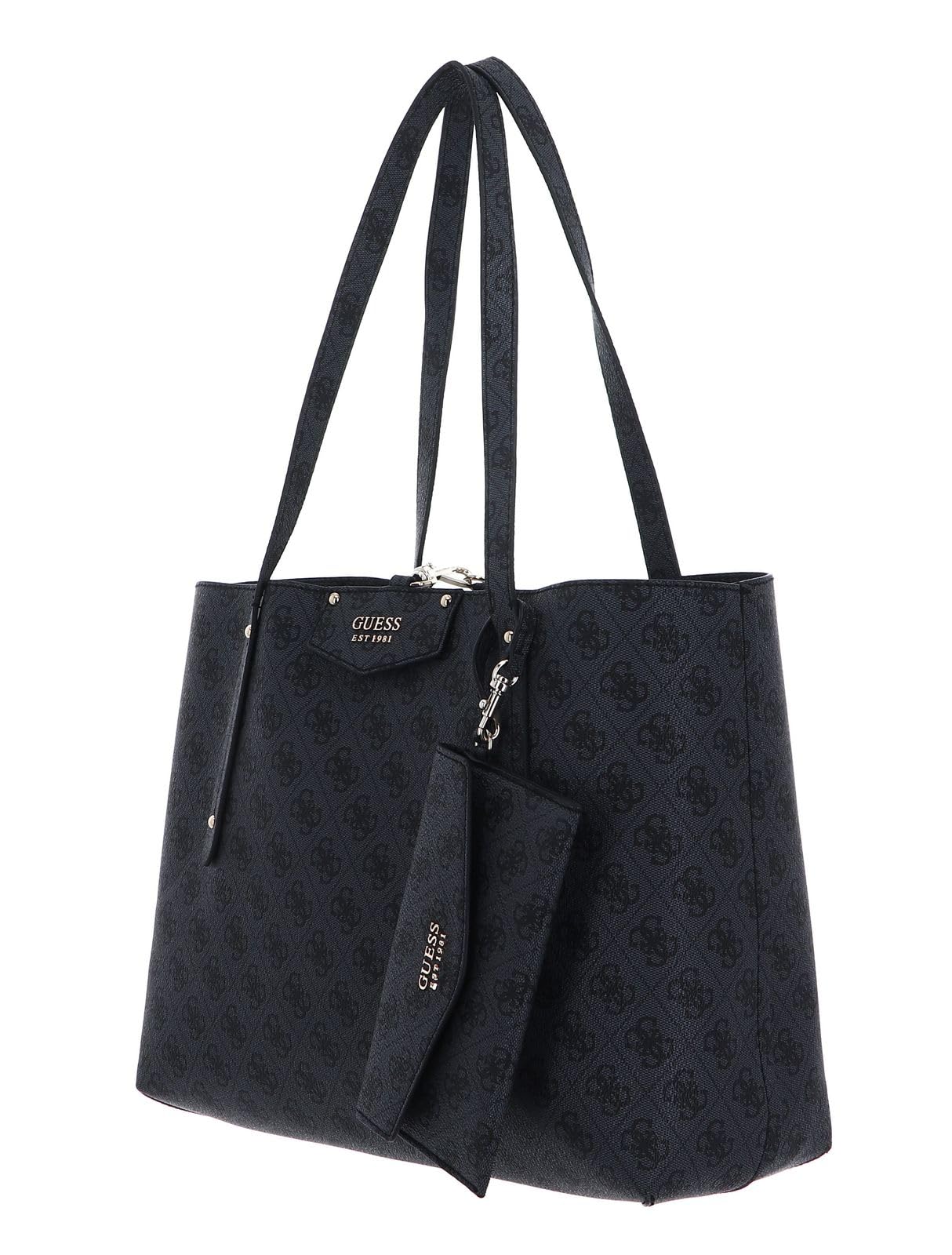 GUESS Women's Charcoal Printed Tote Bag with Pouch| Ladies Purse Handbags | Gift For Ladies