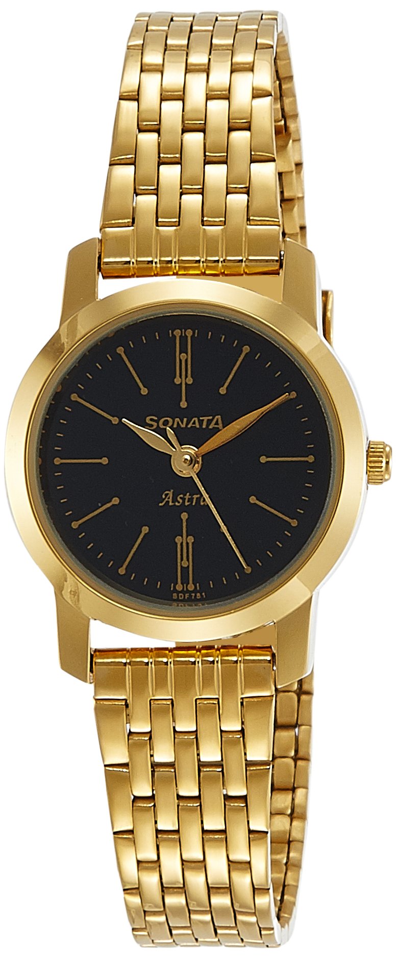 Sonata Quartz Analog Black Dial Stainless Steel Strap Watch for Women-NS87018YM03