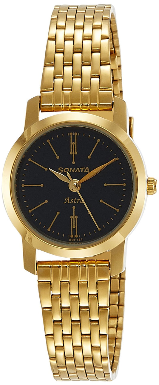 Sonata Quartz Analog Black Dial Stainless Steel Strap Watch for Women-NS87018YM03