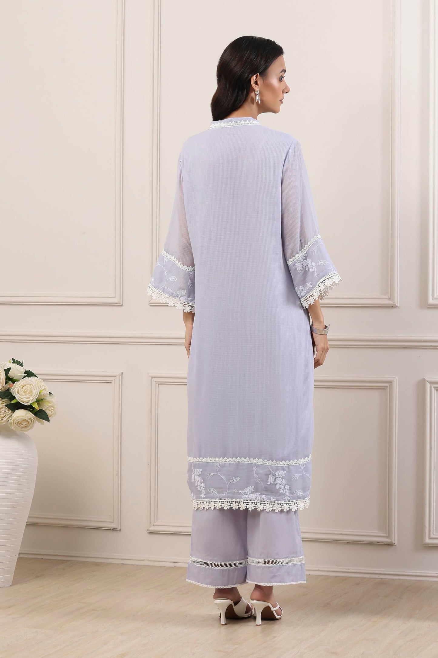 Biba Women Purple Cotton Straight Suit Set_34