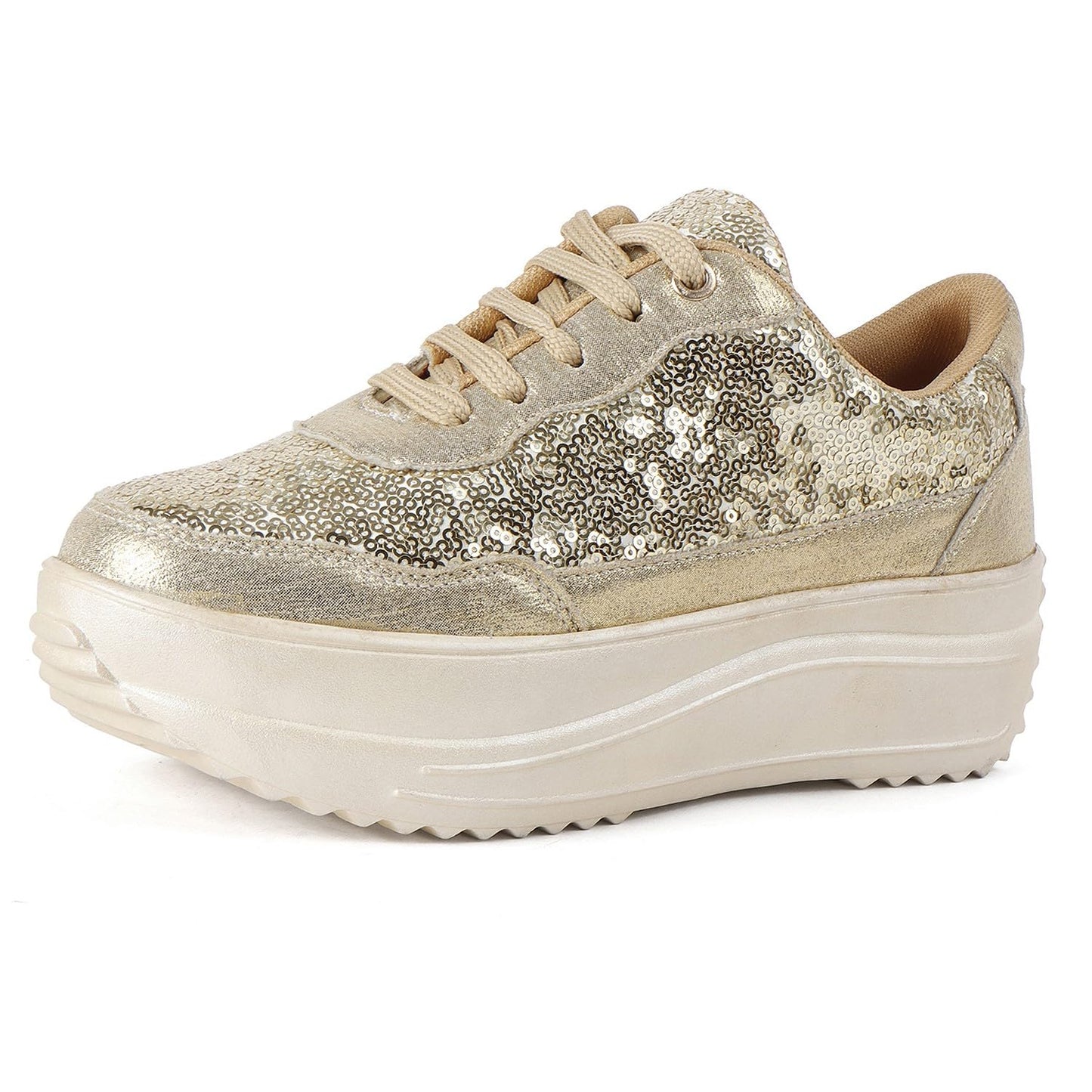 Vendoz Women Casual High Heel Sneakers I Cushioned Insole I All Day Comfortable I Lightweight and Stylish Shoes for Girls CNV4026GL-36 Gold