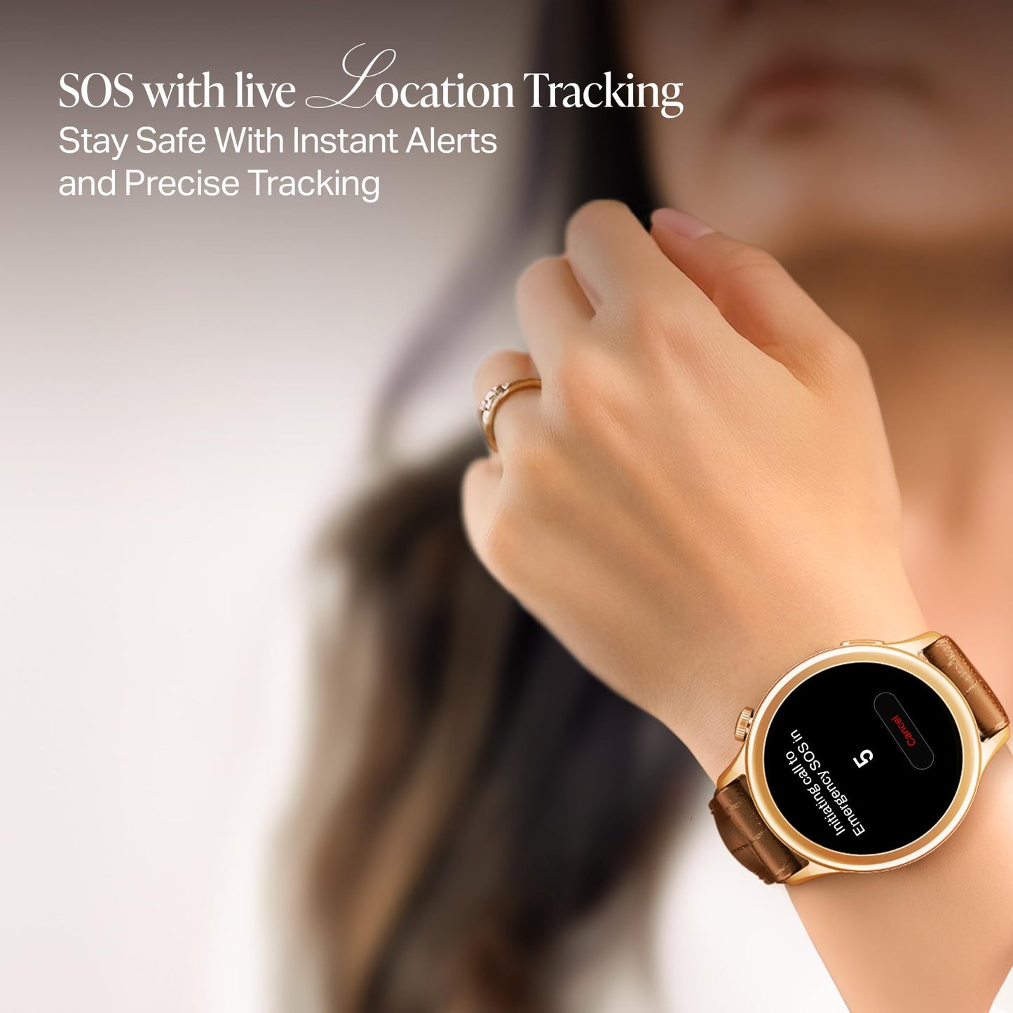 Boat Enigma Daze Women's Luxury Smart Watch w/ 1.3”(3.3cm) AuraVue Display w/ 20% Higher Brightness, Emergency SOS, Female Wellness Tracking, BT Calling, smart Watch for Women Latest (Brown Leather)