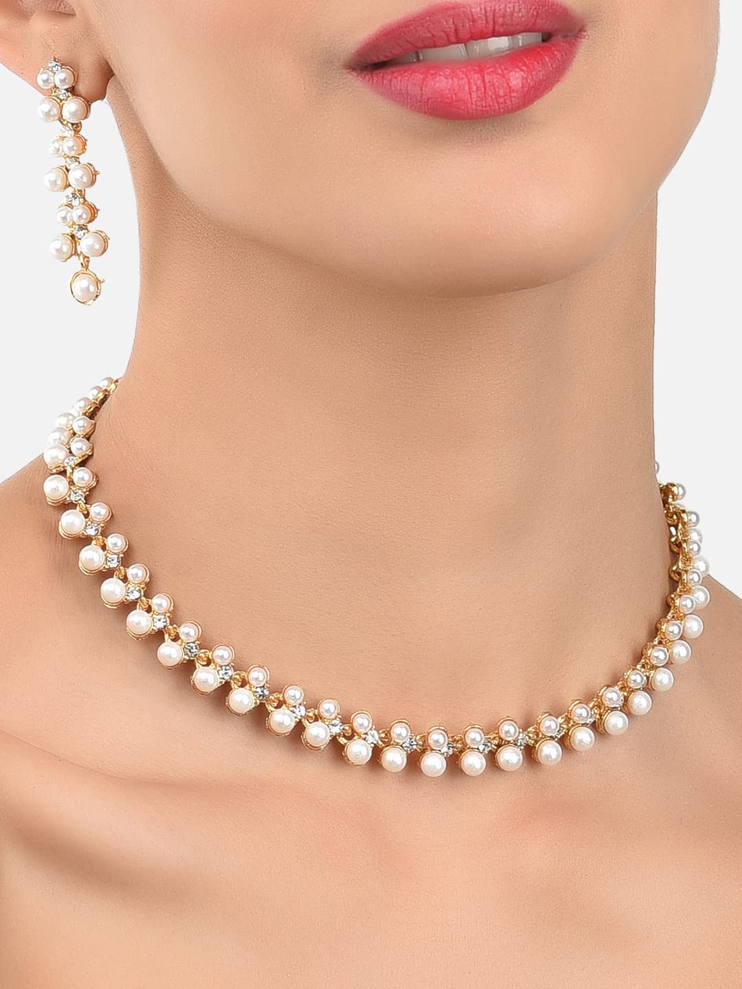 ZAVERI PEARLS Contemporary Look Pearls Choker Jewellery Set For Women-ZPFK9439