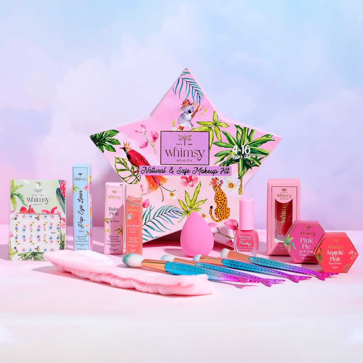 Whimsy Beauty 14-Piece Organic Makeup Kit for Girls & Teens|Real & Non-Toxic Beauty Set|Safe Toy Makeup with Lip Balm, Eye Glitter, Eyeliner, Lip Gloss & Mermaid Accessories|Birthday Gift for Kids 4-16 years