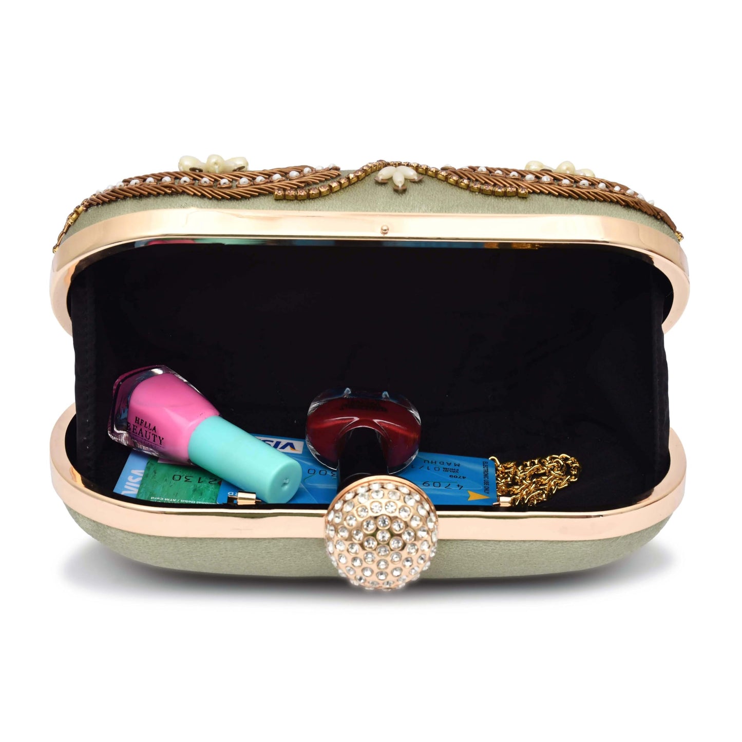 For The Beautiful You Green Embroidered Women's Clutch (cp-127)