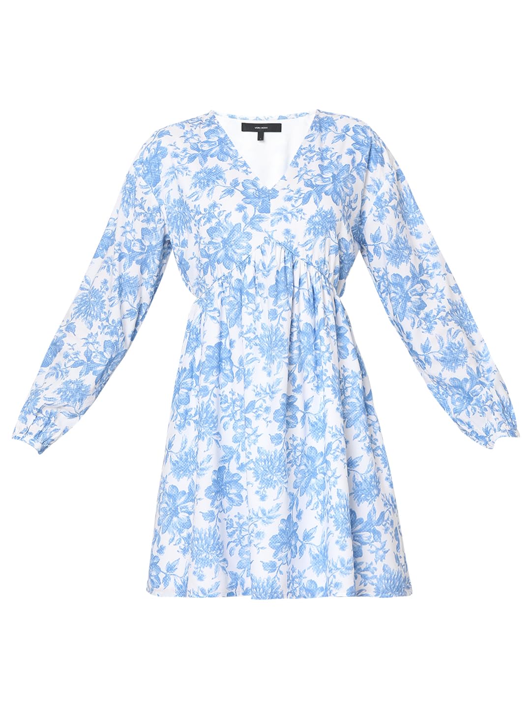 VERO MODA Women Floral Print Blue Polyester Above Knee Length Fit and Flare Dress