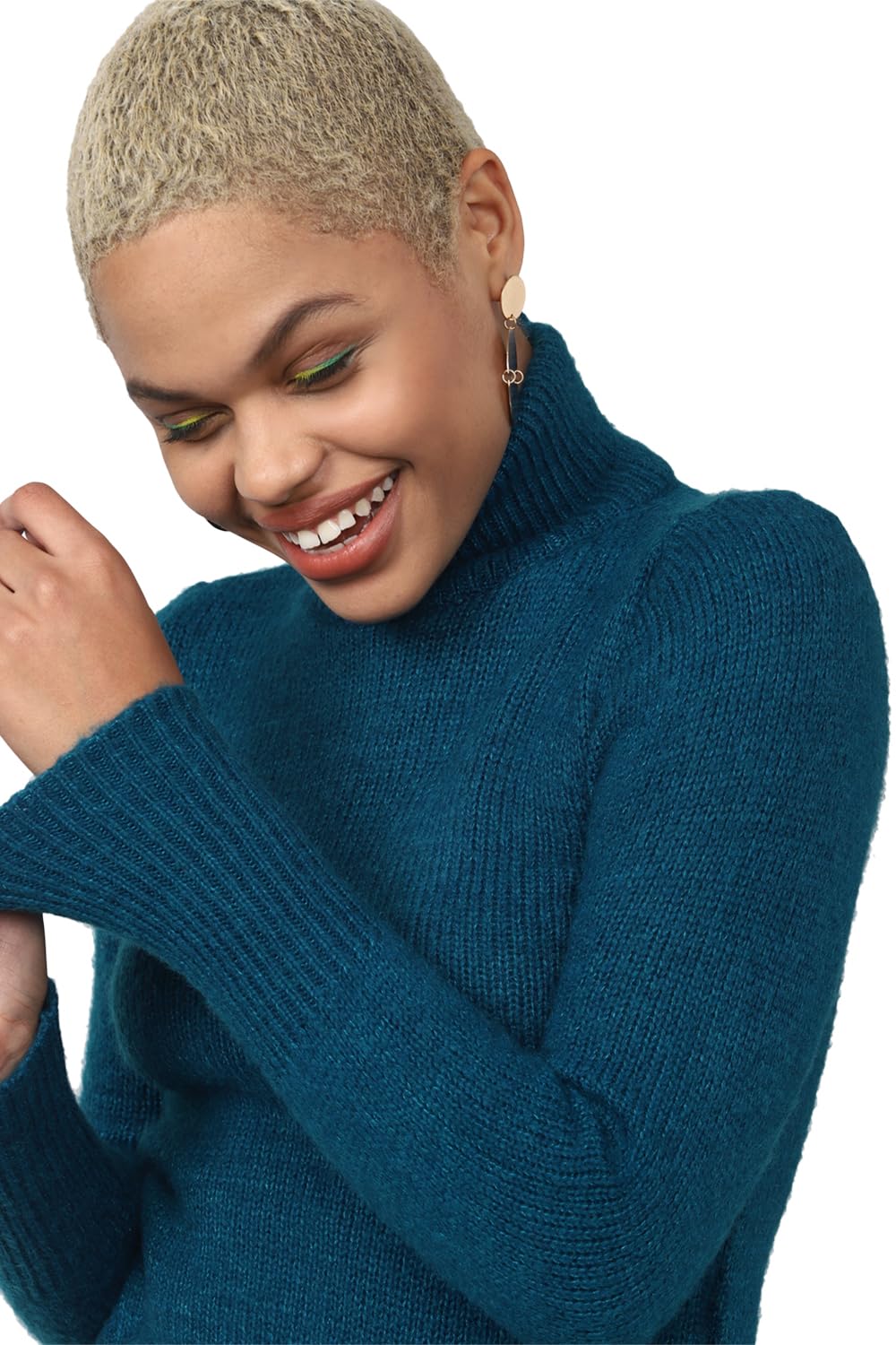 FOREVER 21 Women's Acrylic Turtle Neck Sweater (598146_Blue