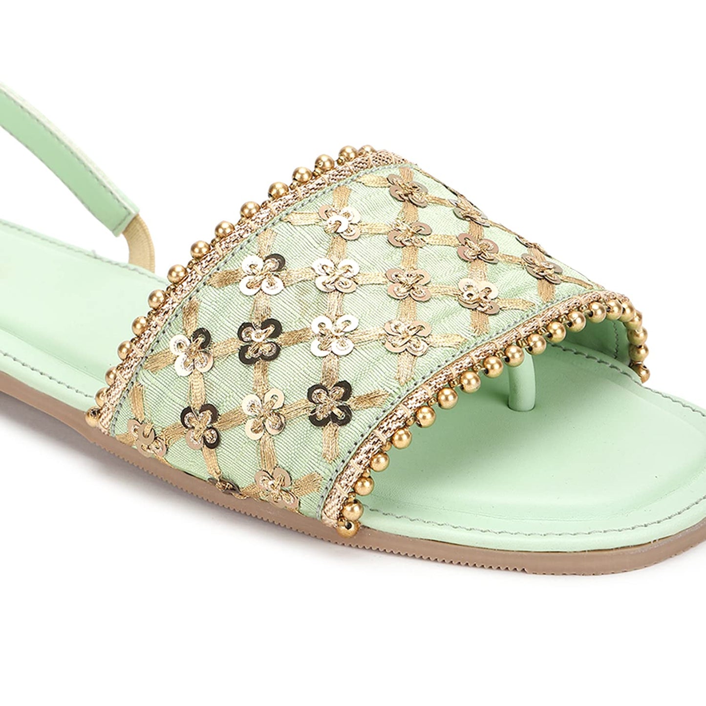 Marc Loire Women Soft Comfortable Green Embellished Flats,Size_8