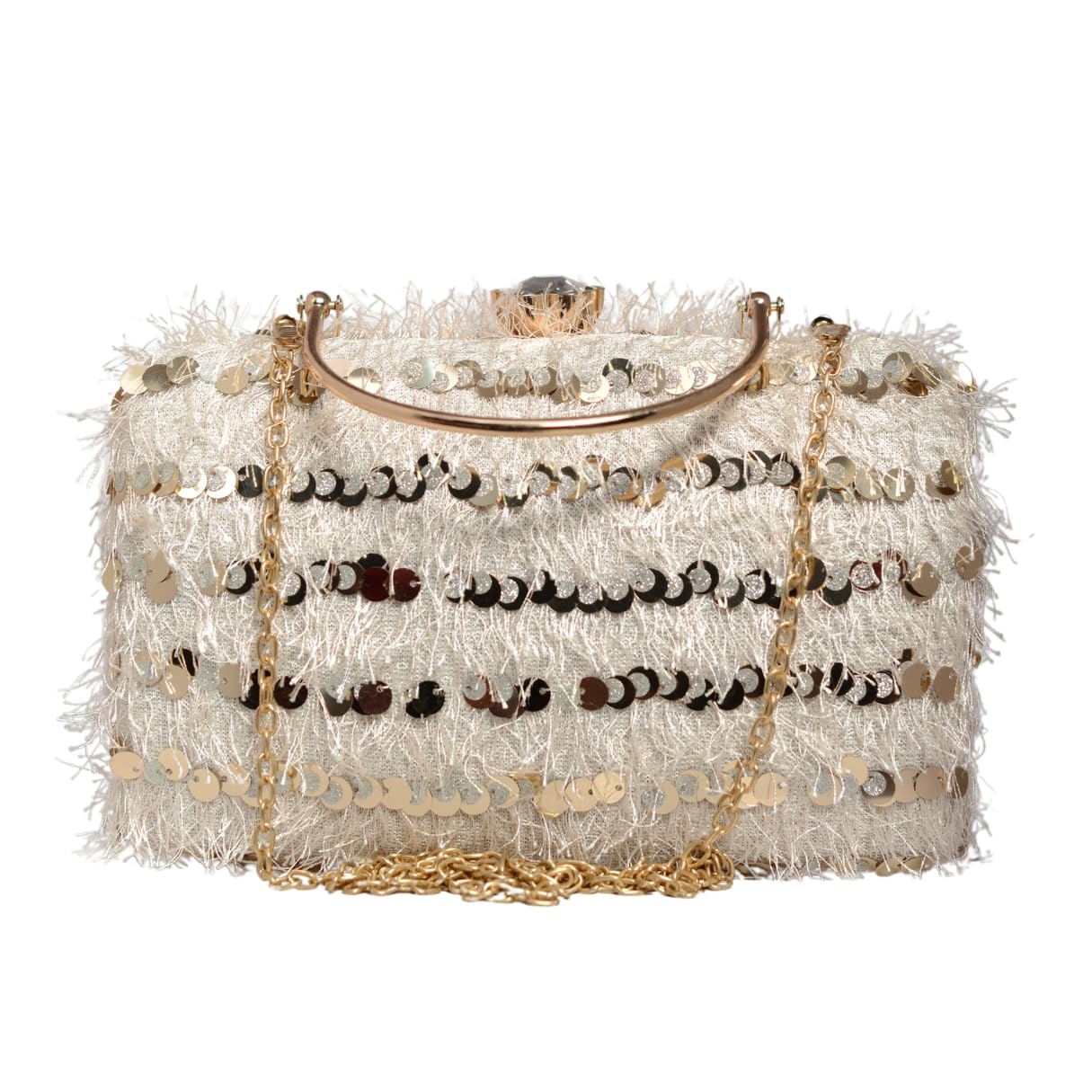Artklim White Sequins Embroidery Velvet Party Clutch Bag For Women