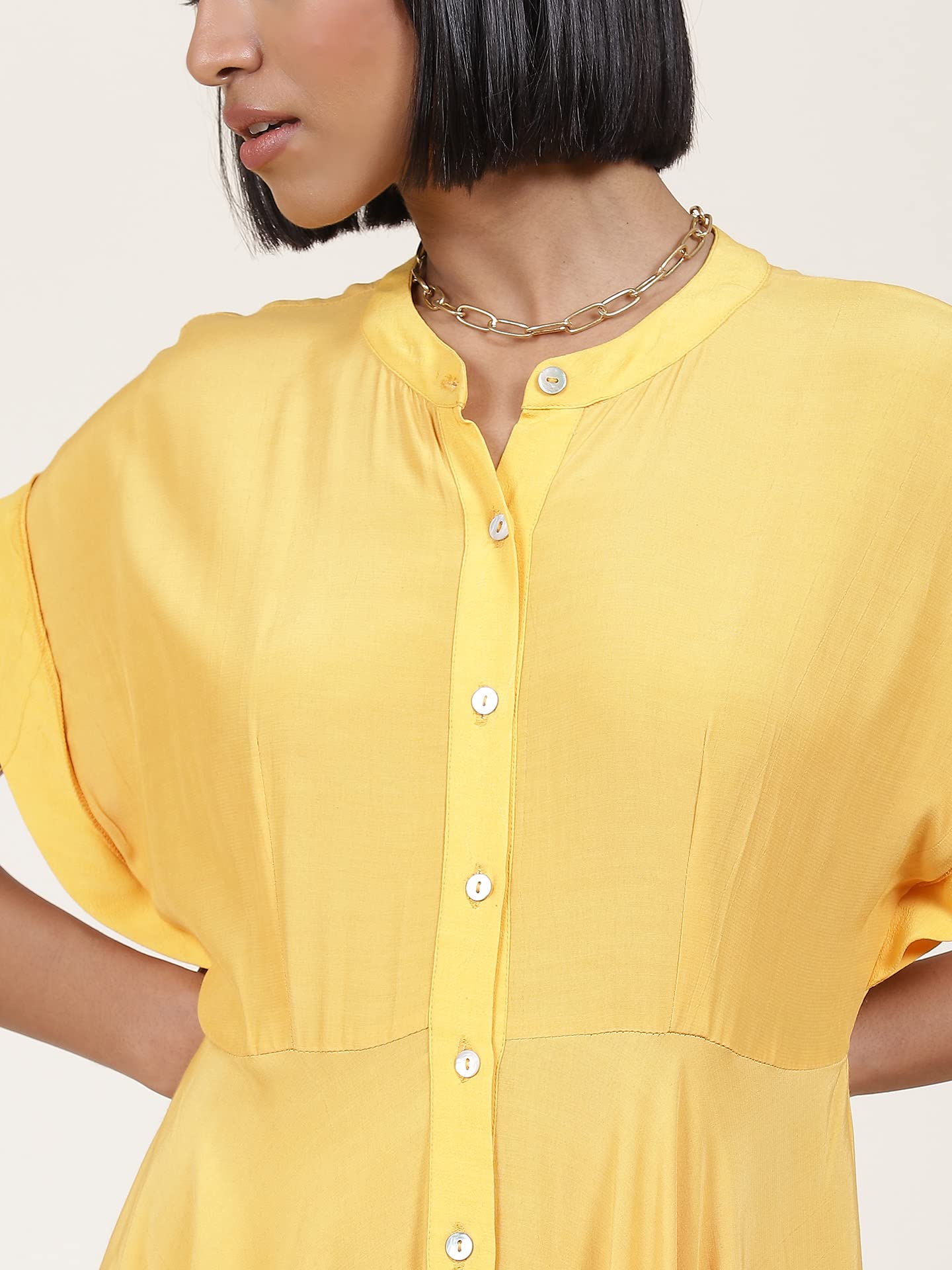 Label RITU KUMAR Half Sleeves Button Down Long Dress Yellow