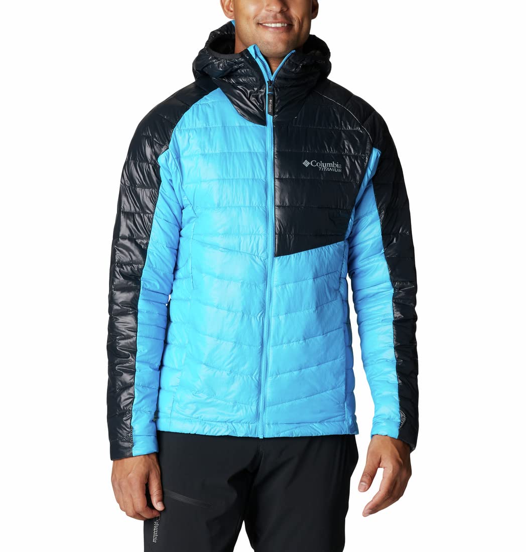 Columbia Mens Platinum Peak Hooded Jacket, Compass Blue, Black, L