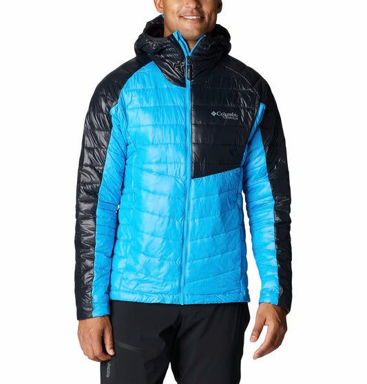 Columbia Mens Platinum Peak Hooded Jacket, Compass Blue, Black, L