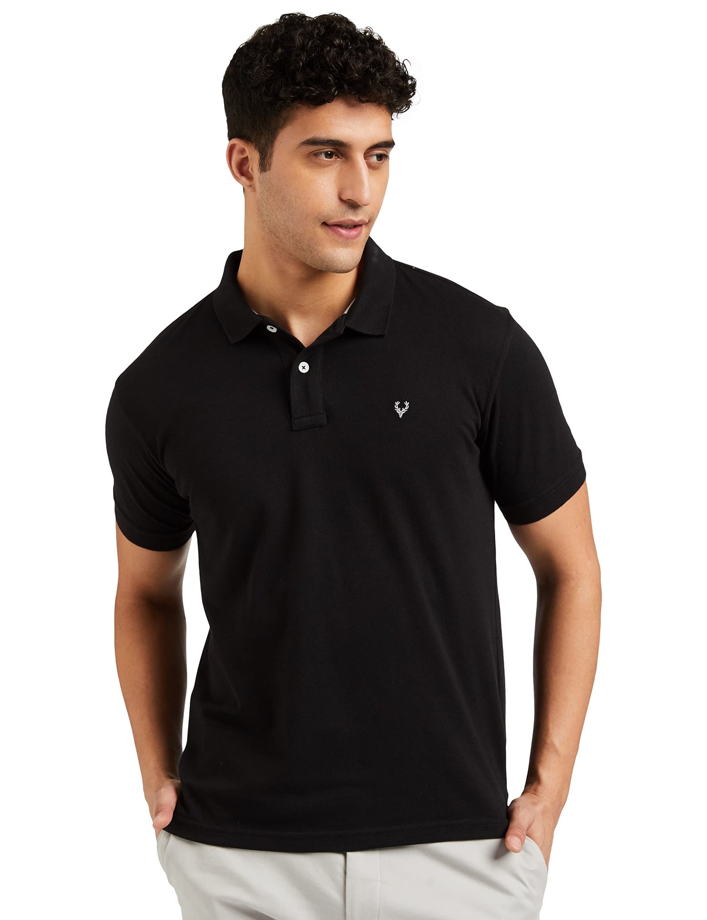 Allen Solly Men Jet Black Regular Fit Polo(AMKP317G04249_Jet Black_L)
