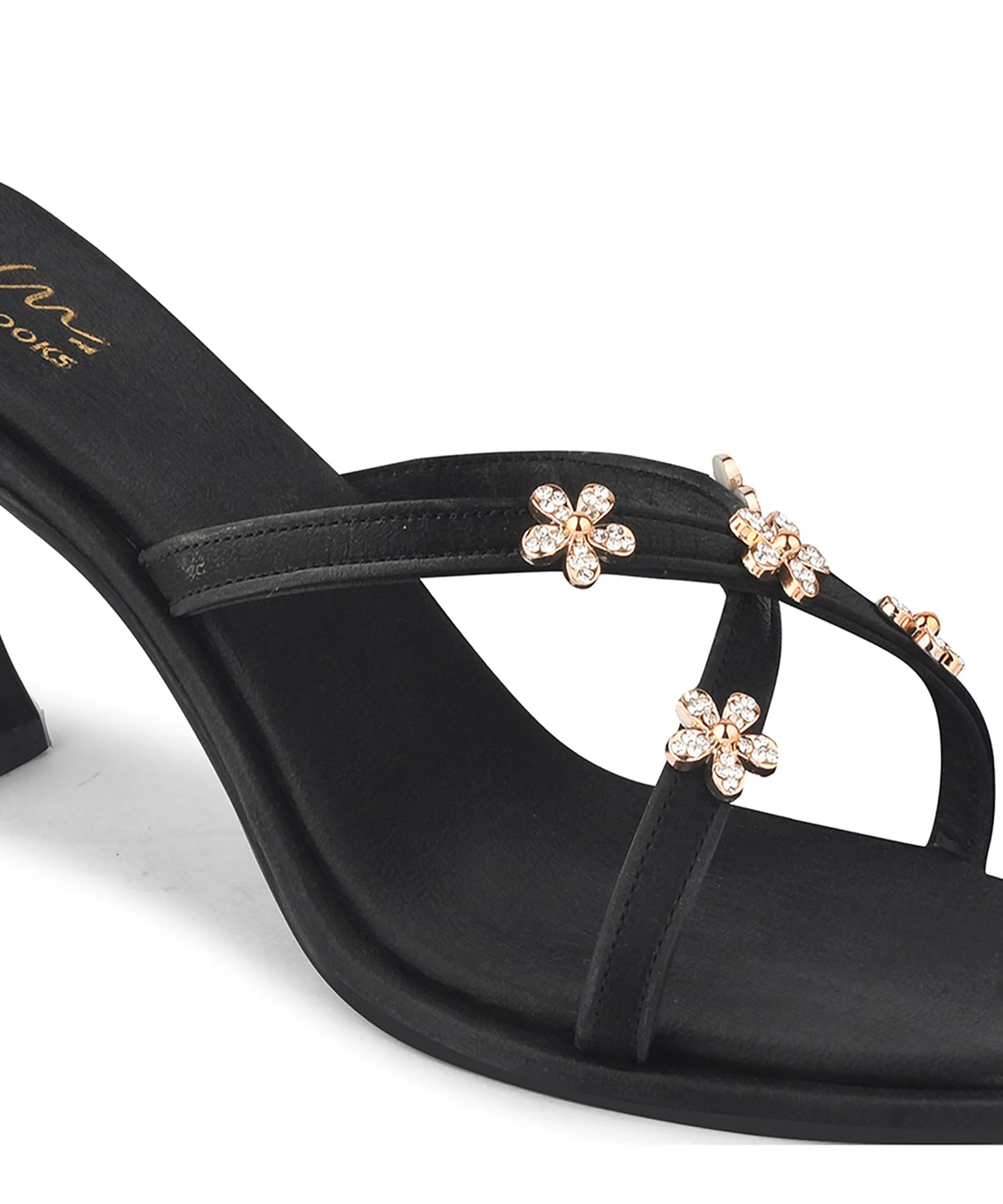 JM LOOKS Women's Square Open Toe Summer Heels Mules Embellished Cross Strap Slip-on 2.5 Inch kitten Heeled Sandals Wedding Party Heel - Black