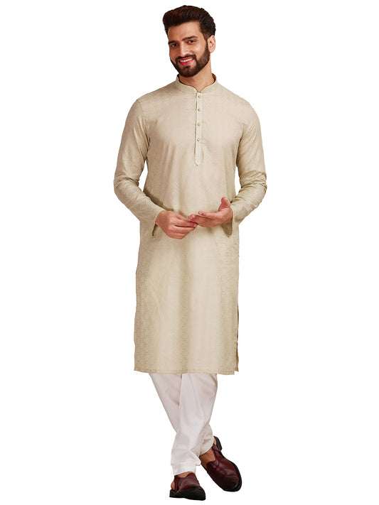 Manyavar Pista Cotton Full Sleeve Kurta Set | Traditional Kurta Set For Men (M)