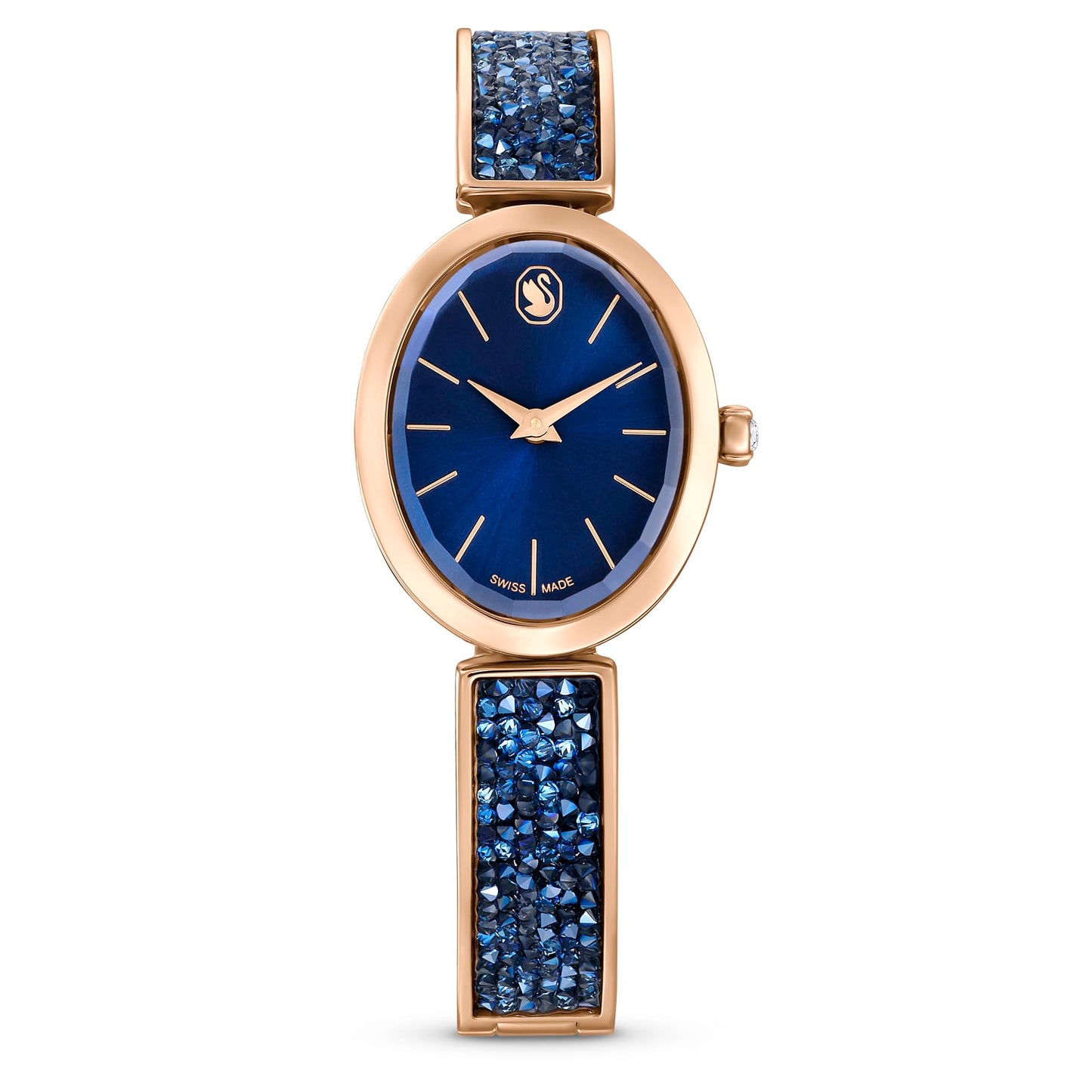 Swarovski Crystal Rock Oval Watch, Swiss Made, Crystal Bracelet, Blue, Rose Gold-Tone Finish