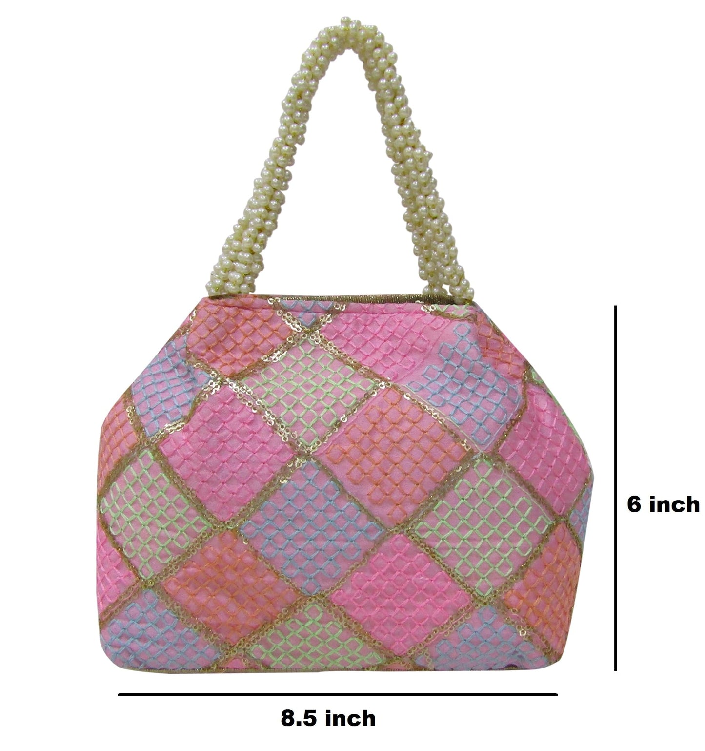 Purple Pink Embellished Silk Potli Bags for Women Evening Bag Clutch Ethnic Bride Purse With Pear Handle For Weddings & Special Occasion (Multicolor7)