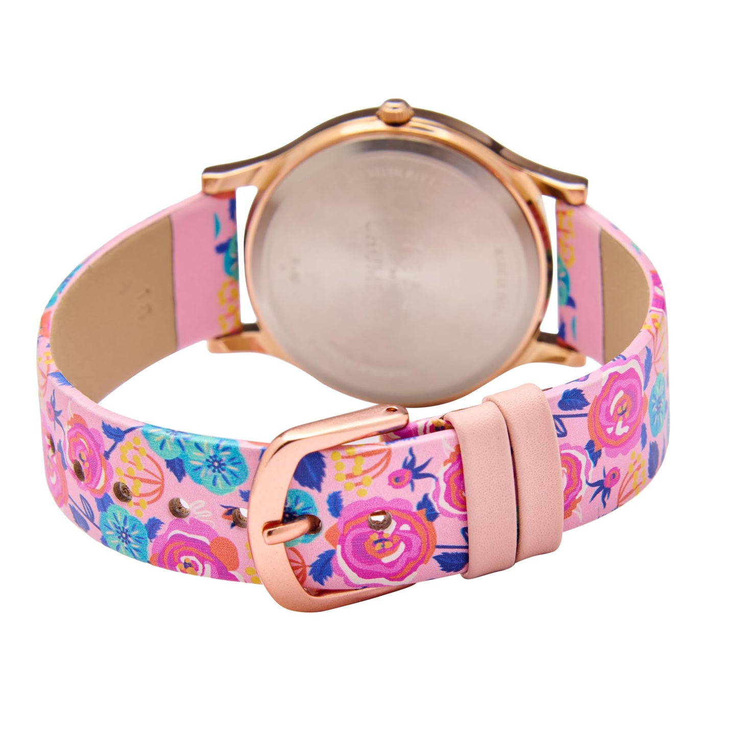 TEAL BY CHUMBAK Round Dial Analog Watch for Women,Rose Garden Collection, Printed Vegan Leather Strap,Gifts for Women/Girls/Ladies,Stylish Fashion Watch for Casual/Work - Pink