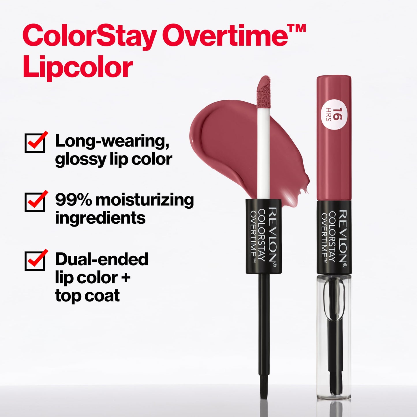 Revlon Liquid Lipstick with Clear Lip Gloss, ColorStay Overtime Lipcolor, Dual Ended with Vitamin E, 140 Ultimate Wine, 4 ml
