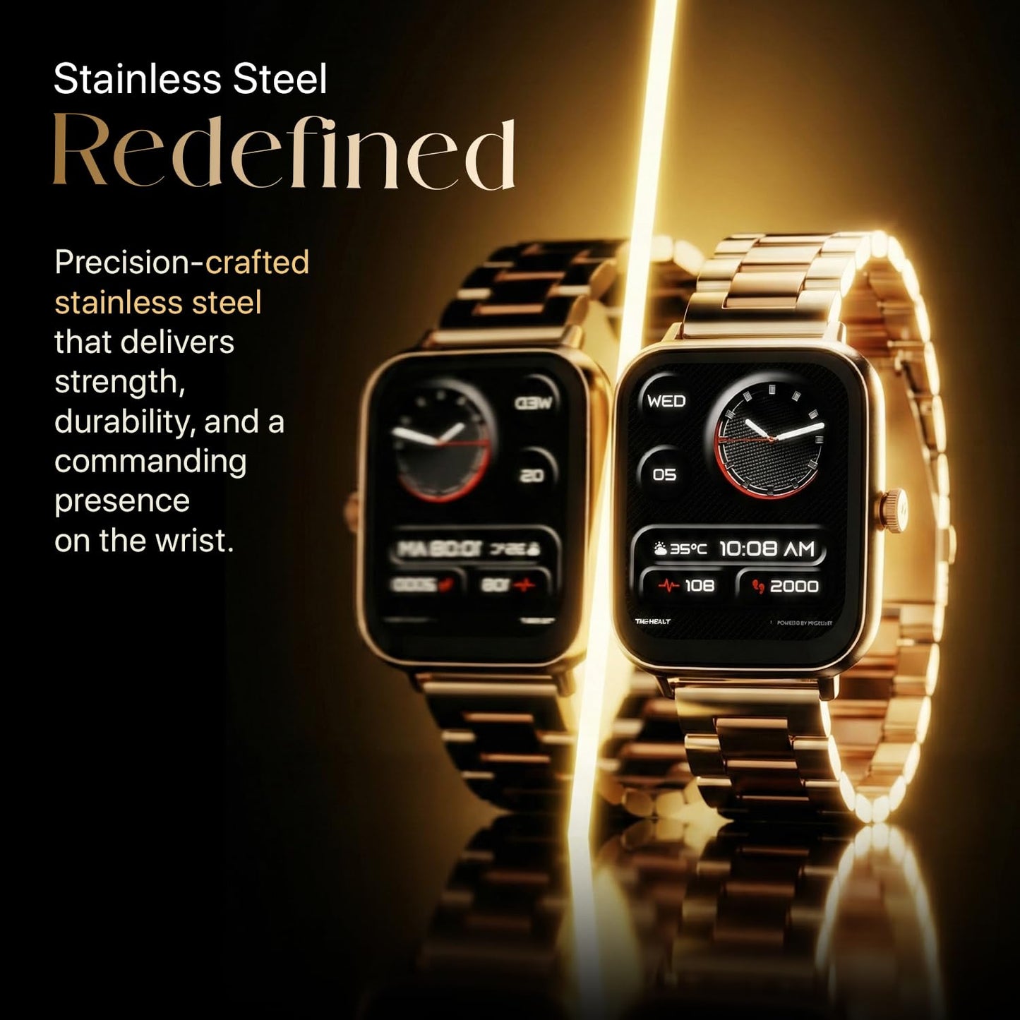Fire-Boltt Ninja Blaze Smart Watch, Stainless Steel Strap & Steel Body, 1.83” Display Bluetooth Calling Built-in Mic & Speaker, 120+ Sports Modes, Smartwatch for Man and Woman Imperial Gold