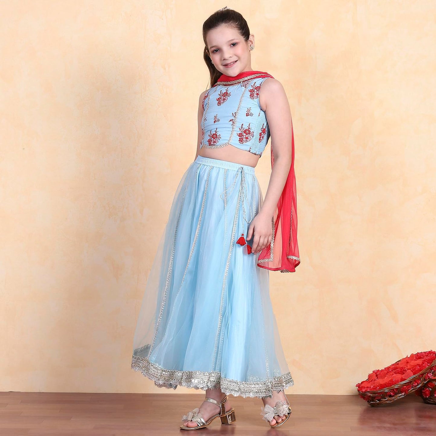 Biba Girl's Cotton Lehenga Set (KWPAISLEY6400SS25SKBLU_Sky Blue_2-3 Year)