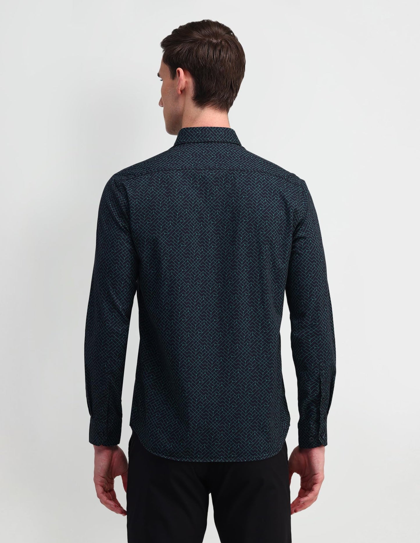 Arrow Sports Men's Blue Printed Collared Neck Long Sleeve Casual Cotton Slim Fit Shirt (ASAISH1735_Blue_40)