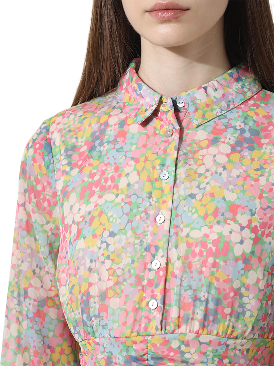 ONLY Women Printed Polyester Above Knee Multicolor Shirt Dress