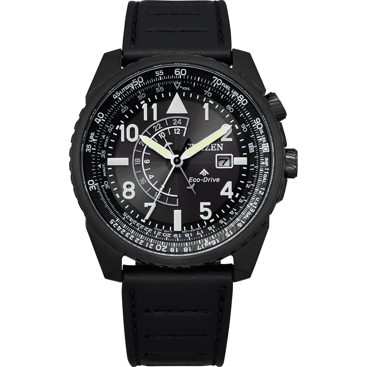 Citizen Men's Promaster Nighthawk Stainless Steel Eco-Drive Aviator Analog Watch With Leather Strap, Black, 22 (Model: Bj7135-02E), Band Color:Black