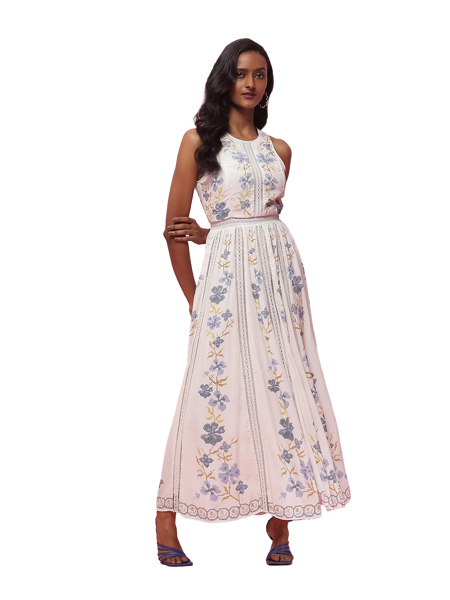 Label RITU KUMAR Ecru Hillary Floral Print Long Dress