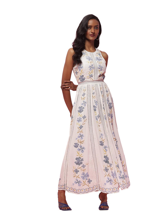 Label RITU KUMAR Ecru Hillary Floral Print Long Dress