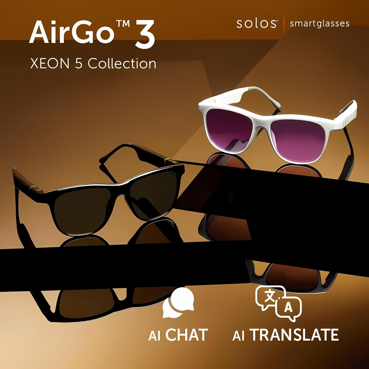 SOLOS AI Powered Glasses | Xeon 5 | Dark Crystal Gray | Gray Gradient Sunlens | Lenses Integrated ChatGPT for Travel and Real Time Translation | Stereo Speakers | Compatible with iOS and Android
