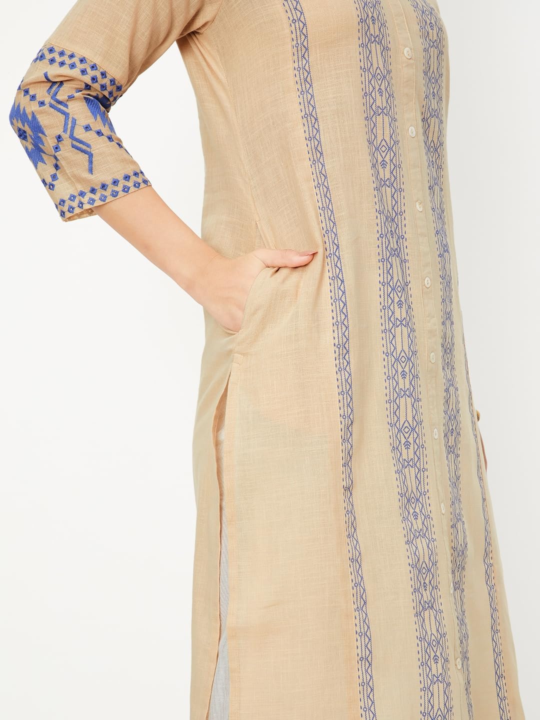 Max Women's Cotton Regular Fit Kurta (PFWWSP25DI_Beige, Medium