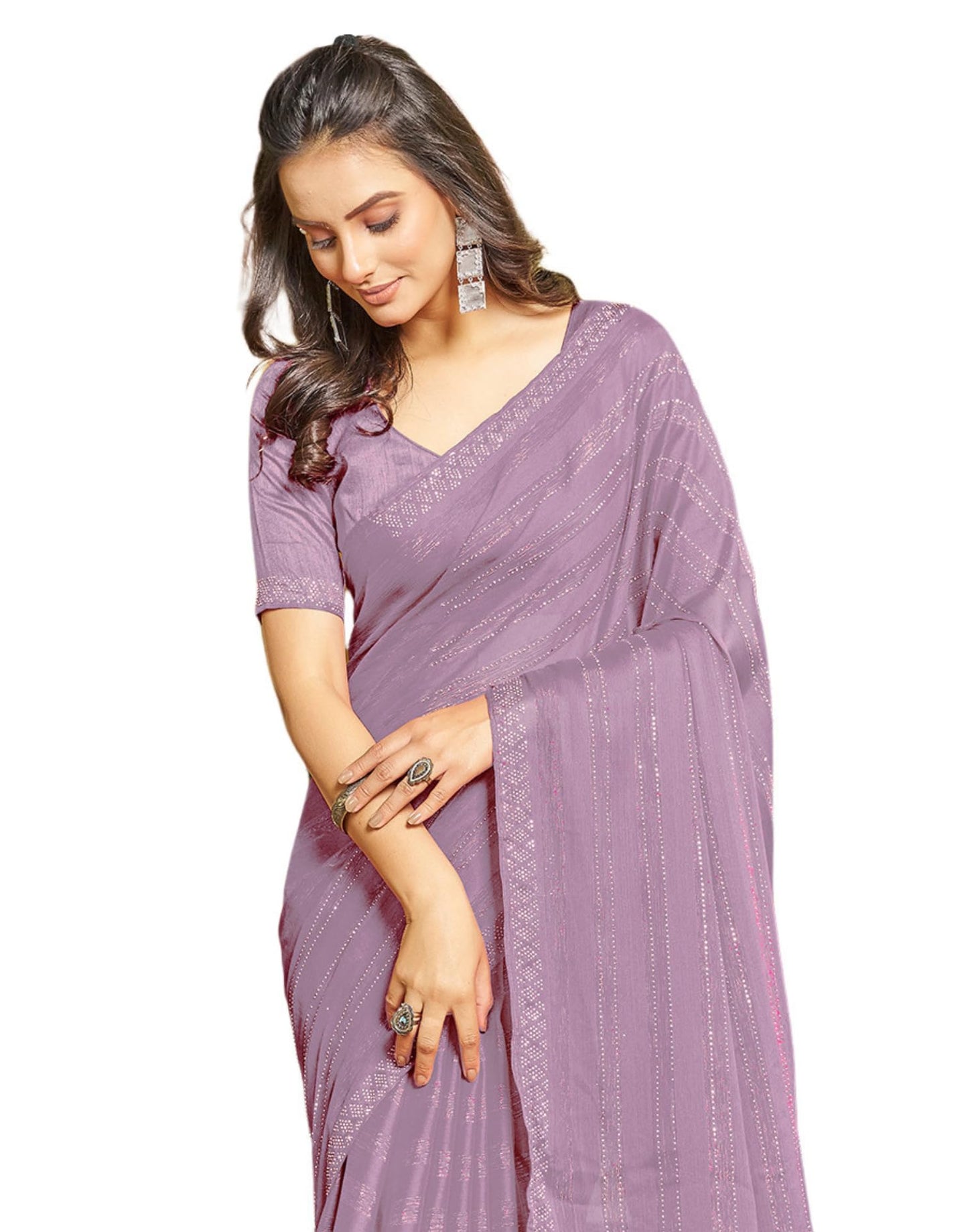 SIRIL Women's Chiffon Hot Fixing Saree With Unstitched Blouse Piece (3397S243_Light Pink)