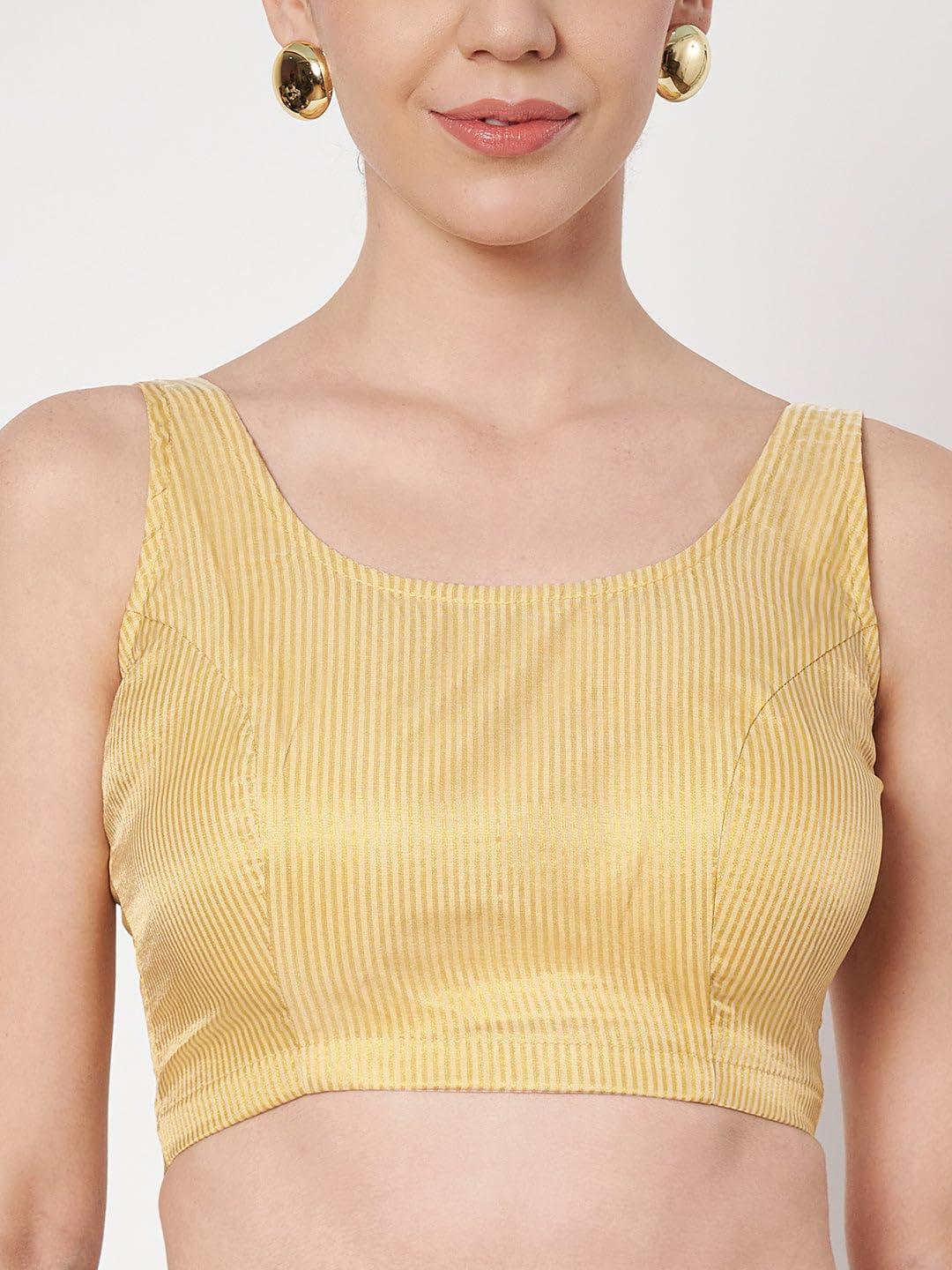 studio rasa Women's Chanderi Zari Stripe Blouse for Festive Wedding Party (TPWC62548XL_Beige_X-Large)