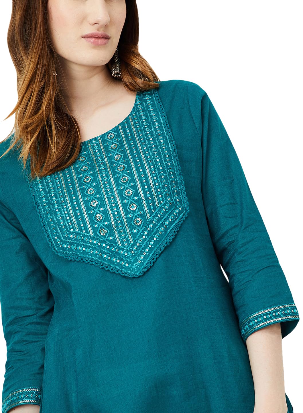 Max Women's Cotton Blend Regular Kurta (MAEKFE24RITEAL_Teal