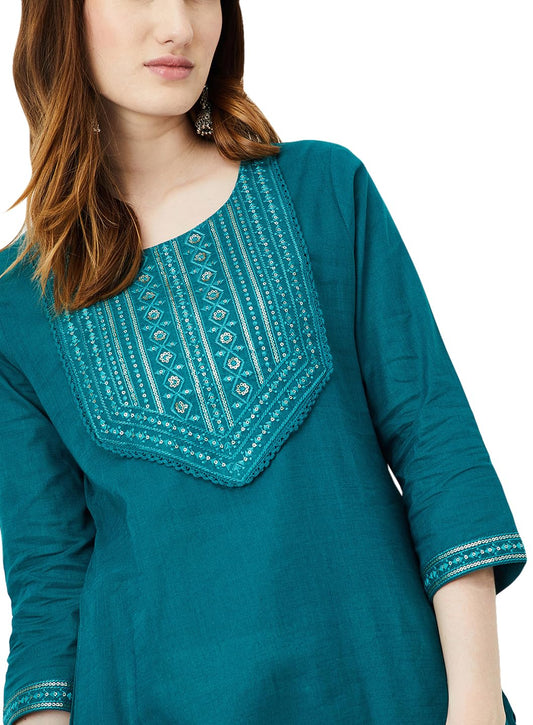 Max Women's Cotton Blend Regular Kurta (MAEKFE24RITEAL_Teal