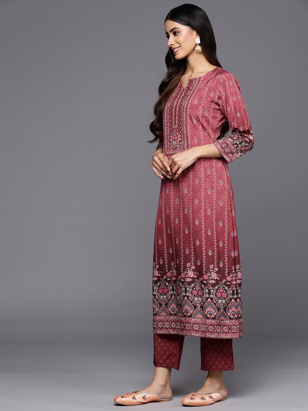 Libas Womens Printed Crepe Straight Kurta With Trousers and Dupatta