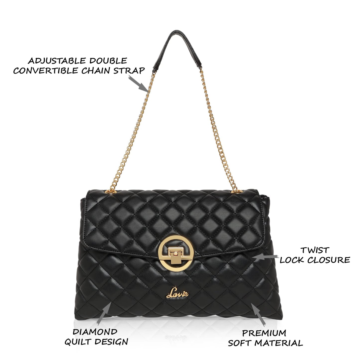 Lavie Women's Quilt Eden Flap Satchel Handbag for Women | Satchel Bag for Work | Ladies purse | Stylish Shoulder Bag | Gift For Women