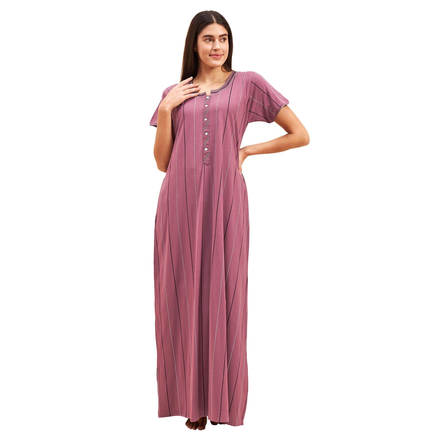 Sweet Dreams Women's Cotton Maxi Casual Nightgown (OCW-3466 Purple XL)