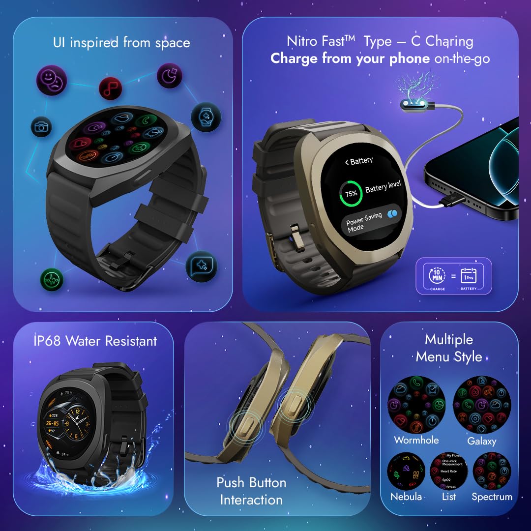 Fastrack Cosmix 1.32" AMOLED Display Metal Case Smart Watch with Heart Rate Monitor,AI Watchface & Chat,Push Button Interactions,BT Calling,IP68 Water Resistant Upto 5 Days Battery Life -Copper Clay