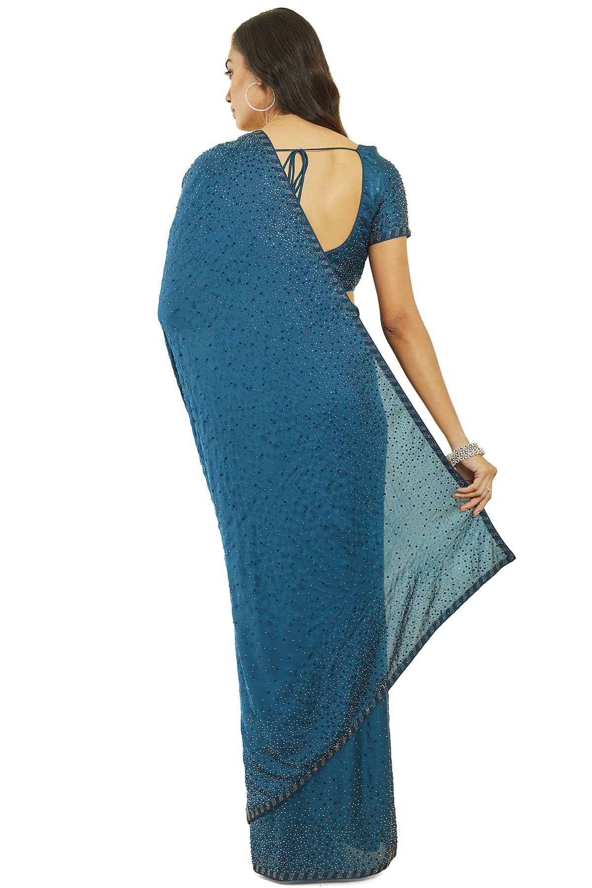 Soch Women's Jamdani Pure Crepe Saree (SRPXDESR03976J_Blue)